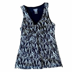 Ann Taylor Navy/White Sleeveless V-Neck Top